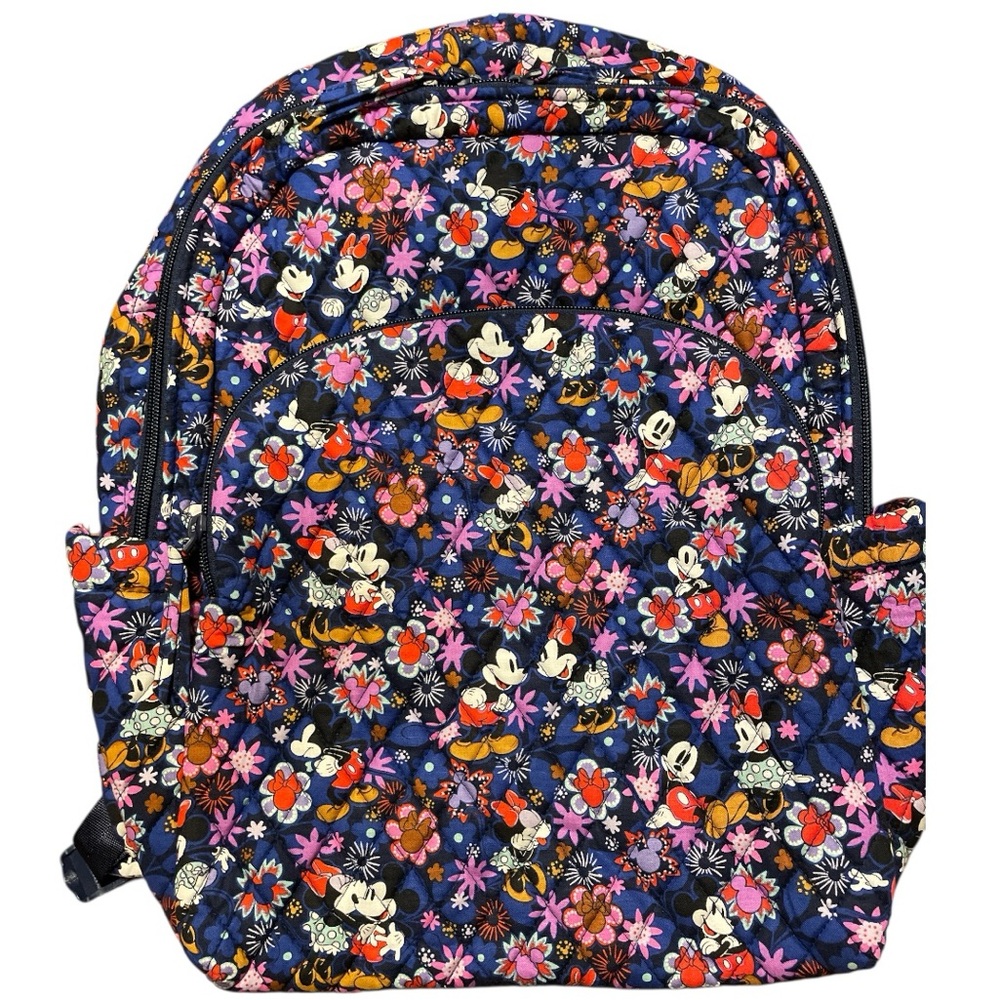 New Vera Bradley Disney Mickey & Minnie Sweet Floral Blue Large Backpack Cotton